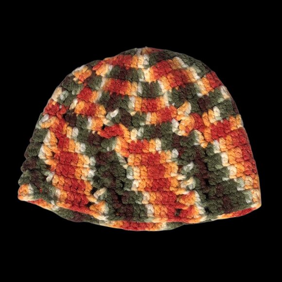 Handmade Crochet Beanie Multicolor Knit Slouchy Winter Hat - Picture 2 of 3